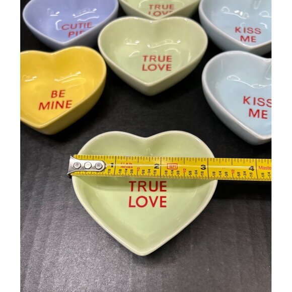 Heart Shaped Trinket Candy Bowls Cutie Pie, True Love, Be Mine, Kiss Me Set Of 6 - Picture 3 of 3